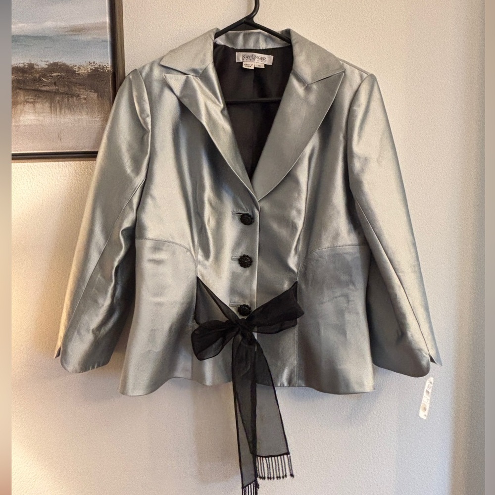Kay Unger New York Metallic Blazer with Black Ribbon Accent